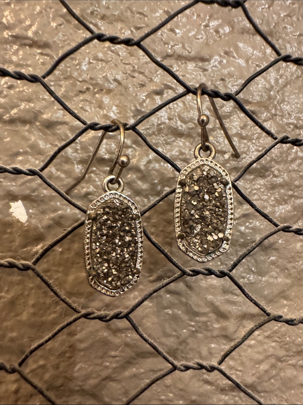 Kendra Scott Gunmetal Druzy Oval Drop Earrings